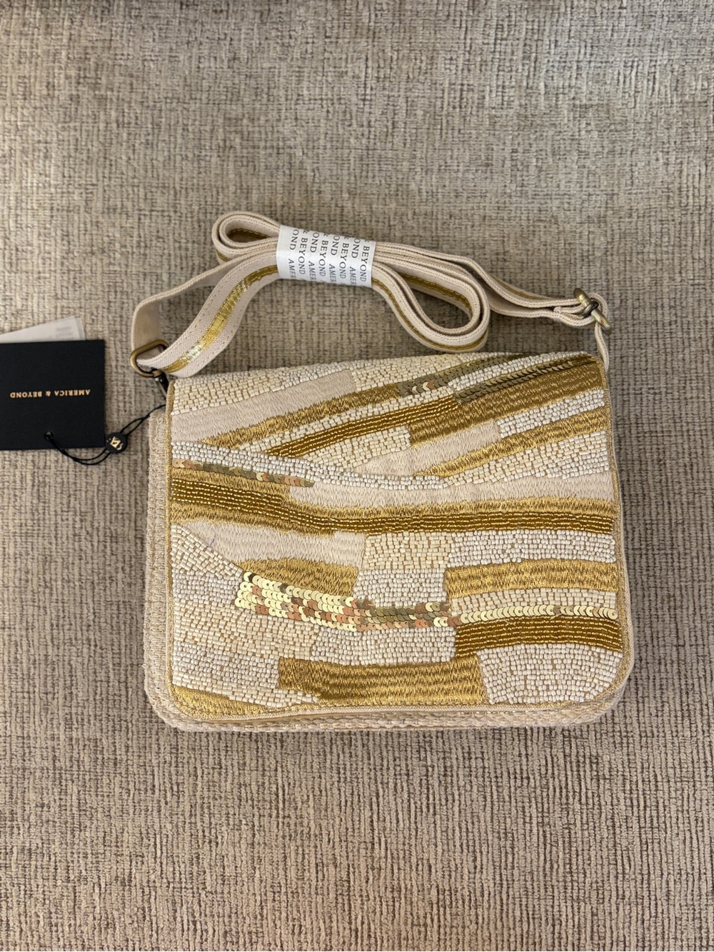 Beaded Crossbody Bag in Ivory and Gold